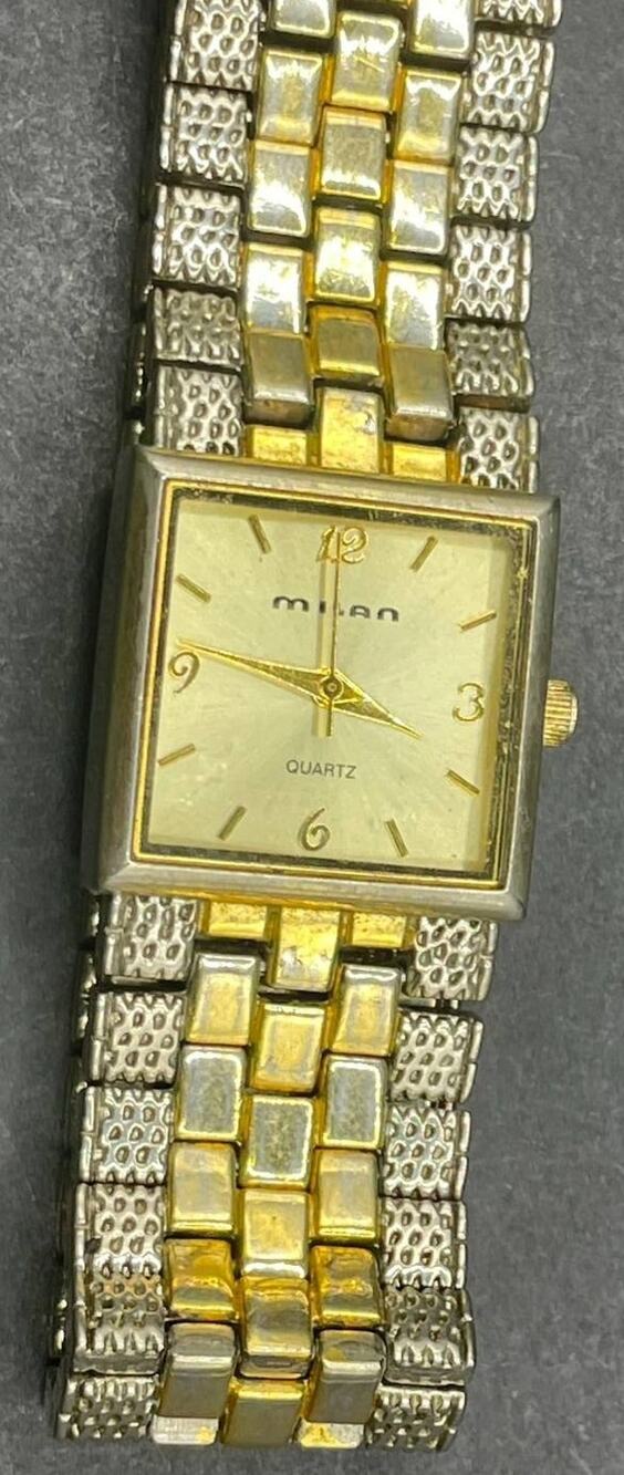 Milan Quartz Wrist Watch Two Tone Gold Silver Square Dial Link Bracelet Women
